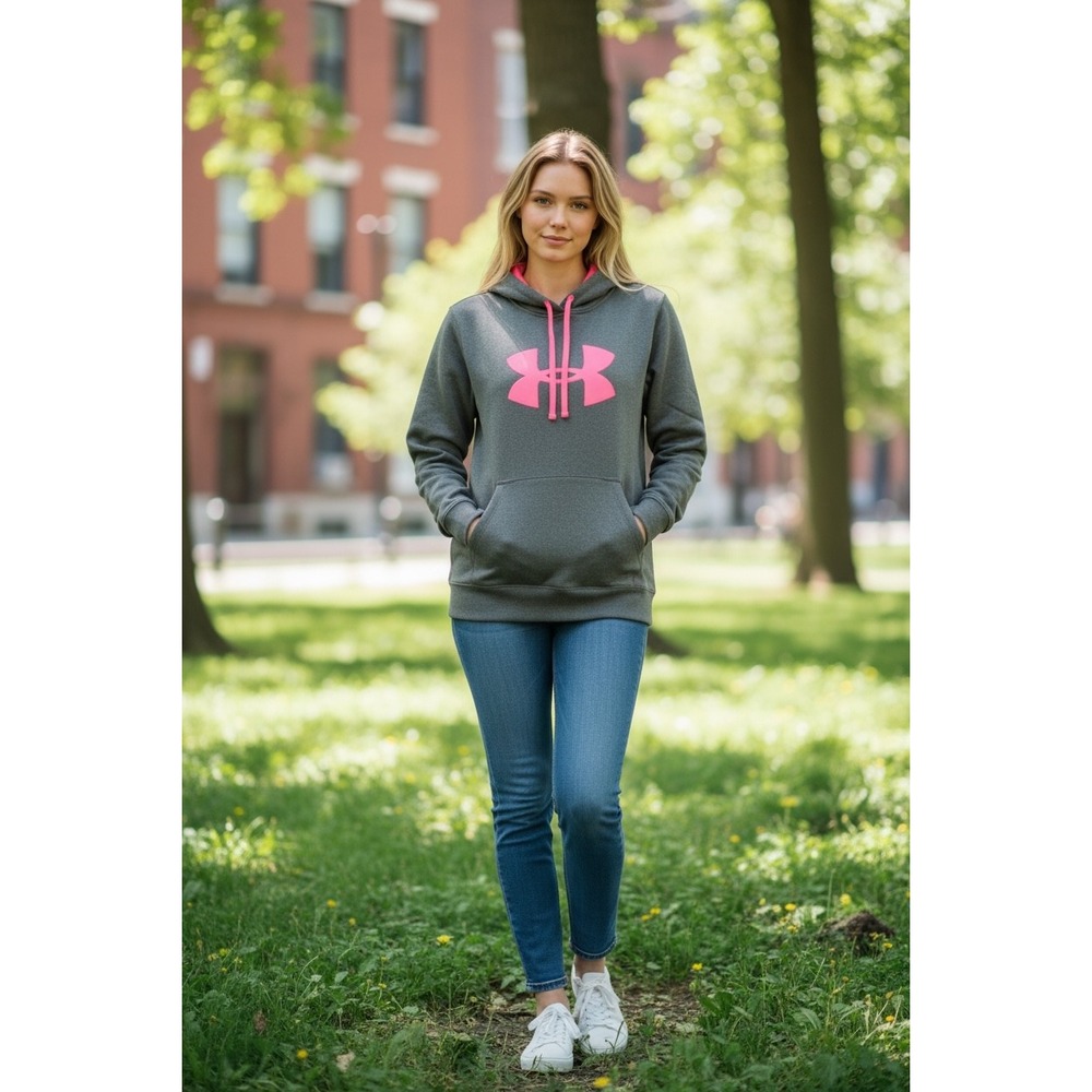Under Armour nwot Charcoal Hoodie with Neon Pink Logo